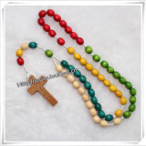 Colourful Knotted Cord Rosary Bracelet with Wooden Beads (IO-cr066)