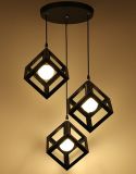 Nordic Style Retro Wrought Iron Pendant Lamp with Cubic Lampshade and 3 Lights
