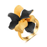 Black and Gold Color Flower Artificial Cocktail Ring Jewelry