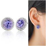 Women Wholesale Purple Big Stone Crystal White Gold Earring
