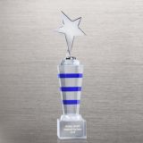 Silver Shining Star Crystal Trophy with Blue Stripe Base (#75354)