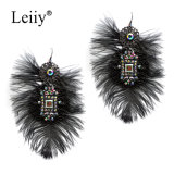 Bohemia Statement Fashion Jewelry Women Black Feather Drop Earrings
