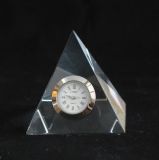 Crystal Glass Pyramid Paperweight with Clock