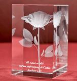 Flower Laser Engraving 3D Crystal Glass Cube for Wholesales