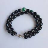 2 Strands Black Freshwater Pearl Bracelet Jewelry (EB1571-1)