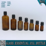 Whole Set Amber Glass Essential Oil Bottle with Child Proof Black Plastic Cap