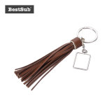 Sublimation Square Keychain W/ Long Fashion Trimming Tassels (Brown)