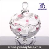 Glass Candy Jar Cut Line with Flower Design (GB1804YJX/PDS)