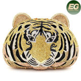 Artificial Rhinestone Animal Design Evening Bag Tiger Head Crystal Bags Leb738
