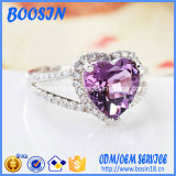 Custom Cheap Purple Crystal Heart 925 Silver Ring for Wedding