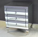 3 Drawers Curved Mirrored Nightstand with Stainless Steel Legs