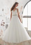 Crystal Beaded Straps Sash Pleated Keyhole A Line Bridal Wedding Dress Gown