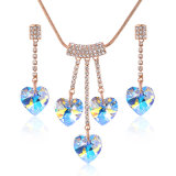 Ab Crystal Blue Rhinestone Alloy Romantic Heart Jewelry Set for Valentine