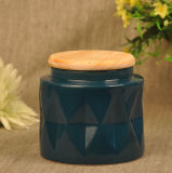 Glazed Glass Candle Container with Wood Lid