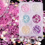 6 Colors/Set DIY Charms Micro Caviar Beads and Crystal Rhinestone and Glitter Sequins Jewelry Nails 3D Nail Art Decorations (ND10)