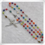 Colorful Stripes Plastic Rosary with Metal Cross, Fashion Jewelry (IO-cr230)