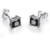 Elegant and Charming Black Silver Rhinestone Full Crystals Square Stud Earrings for Women Girls Statement Piercing Jewelry