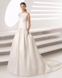Elegant Heavy Crystals Beading Back with Pocket Satin Wedding Gown