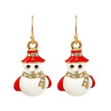 Christmas Gifts White Red Enamel Mini Crystal Snowman Drop Earrings