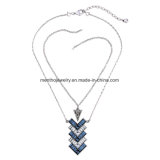 New Fashion Long Chain Alloy Multi - Layer Women's Necklace Deep Blue Inlaid Crystal Pendant