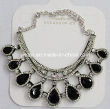 Woman Fashion Jewelry Black Waterdrop Glass Crystal Pendant Necklace (JE0210-black)