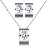 Hot Selling Costume Jewelry Retangle Design White Gold Crystal Jewelry Set