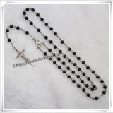 Catholic Cross Stone Bead Rosary Necklace with Crucifix (IO-cr085)