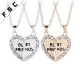 Best Friends Forever Silver Gold Plated Heart Crystal Pendant Necklace
