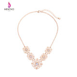 Retro Fashion Palace Flower Shaped Hollow Alloy Crystal Studded Short Necklace