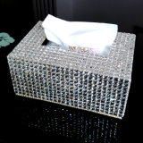 Luxury Clear Crystal Rhinestone Tissue Holder Silver Napkins Box for Office (TB-016)