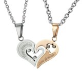 316L Stainless Steel Crystal Pendants Necklace Half Heart Shaped Couple Lover Necklace for Lovers Couples Gifts