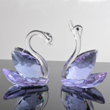 The Small Pair of Crystal Swan as Decoration for Home and Company Was Shine