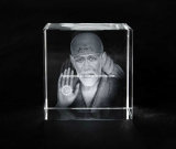 Sai Baba Photo in Crystal Cube for Hindu Souvenir Gift