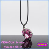 Guangzhou Manufacturer Pink Oval Ruby Leather Chain Crystal Necklace 14336