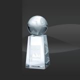 World Globe Glass Crystal Award with Crystal Tower Base