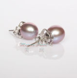 925 Sterling Silver 9-10mm Purple Freshwater Pearl Stud Earrings
