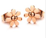 Simple Chrysanthemum Flower Color Earrings Titanium Steel Rose Gold Color Earrings Exquisite Fashion Girls Jewelry