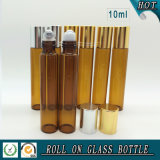 10ml Amber Glass Perfume Roll on Bottle with Silver Lid and Stainless Steel Roller Ball