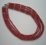 Long Multi Stands Coral and Crystal Necklace