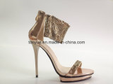 Lady Leather High Heel Crystal with Platform Sandals