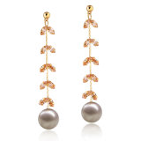 Fashion Gift 18K Gold Crystal Pearl Long Earrings