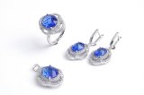 925 Sterling Silver Jewelry Set with Round Blue Cut CZ