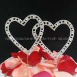 Wedding Cake Topper with Vintage Double Hearts Covered in Rhinestone Crystals Cake Decoration