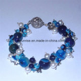 Natural Stone Crystal Beaded Bracelets Blue Agate for Women and Men