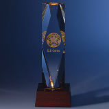 Quality Torch Shape Clear Crystal Trophy with Golden Logo