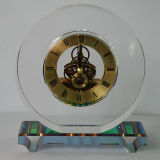 Round Crystal Quartz Clock with Rainbow Base for House Decor