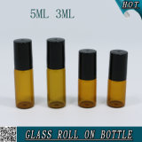 3ml Round Amber Glass Roll on Steel Ball Bottle with Plastic Cap 5ml