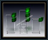 Green Crystal Leaf Plaque Award 8.5