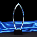 Crystal Glass Shield Trophy Award with Black Base