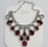 Lady Fashion Jewelry Red Waterdrop Glass Crystal Pendant Necklace (JE0211)